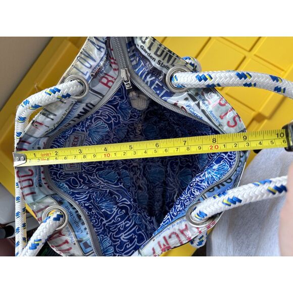 Rare Tricia Deck Nantucket License Plate Tote - Nautical Rope Handle Bag - Picture 9 of 12
